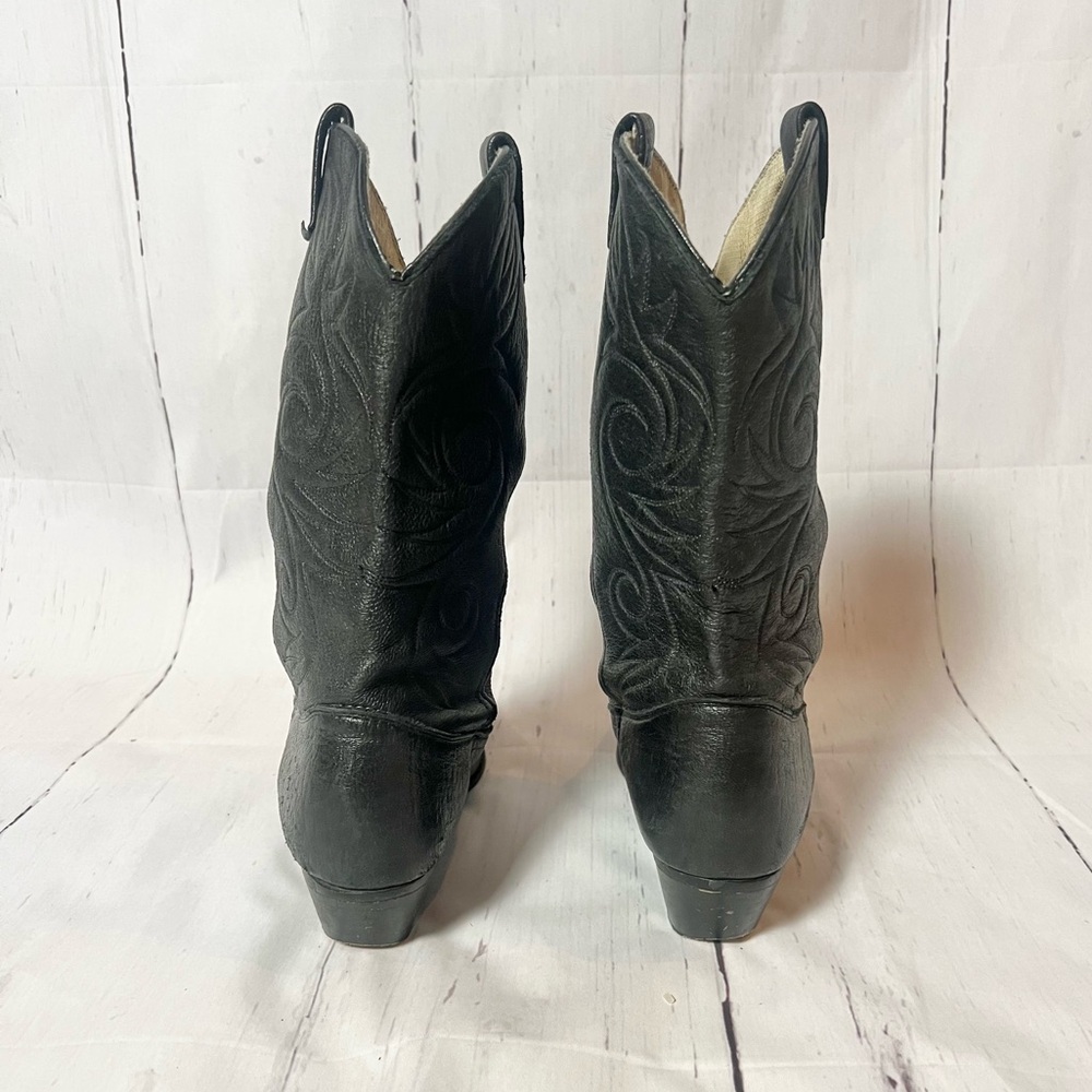 Vintage soft black leather with silver tips western cowboy boots - Picture 4 of 15